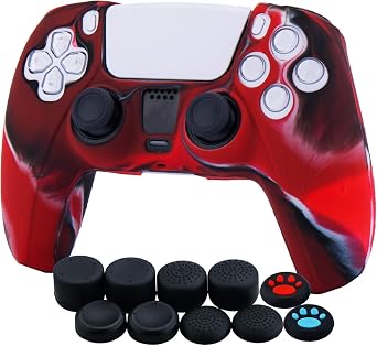 YoRHa Silicone Cover Skin Case for PS5 Controller x 1Camouflage Red with Thumb Grips x 10