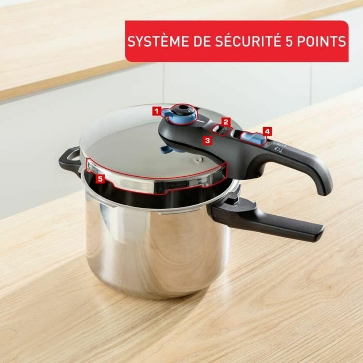 TEFAL Secure Trendy P2580700 Pressure Cooker 5-point safety system