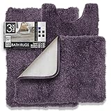 Clara Clark Bathroom Rugs, Ultra Soft Shaggy Bath Rugs - Bath Mats for Bathroom, Machine Wash, Non Slip Backing Rubber, 3 Piece Bathroom Rug Set, Purple