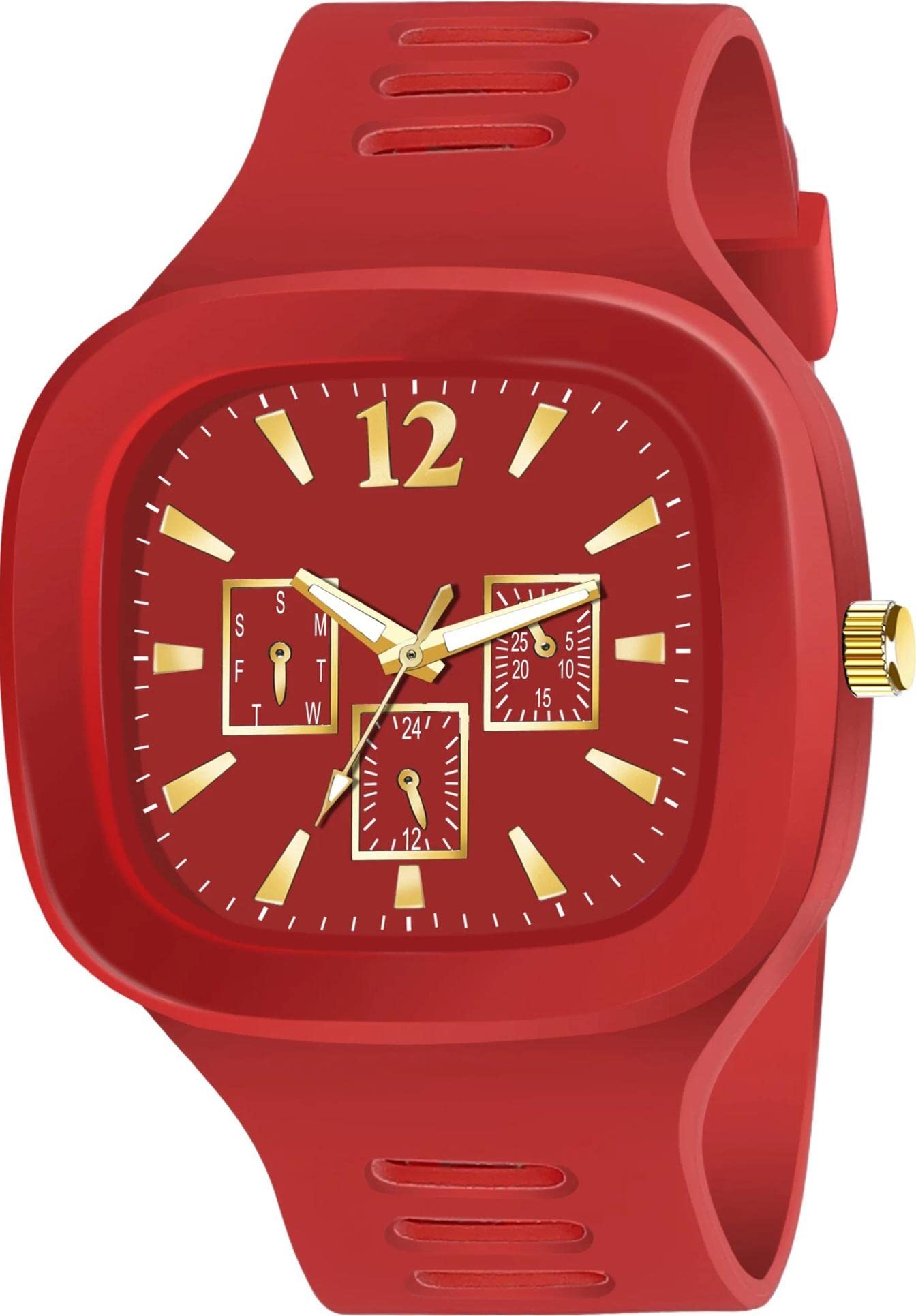 Analog Mens Casual Square Rubber Strap Watch (Red) (B0BXWWCNPQ) Amazon Price History, Amazon Price Tracker