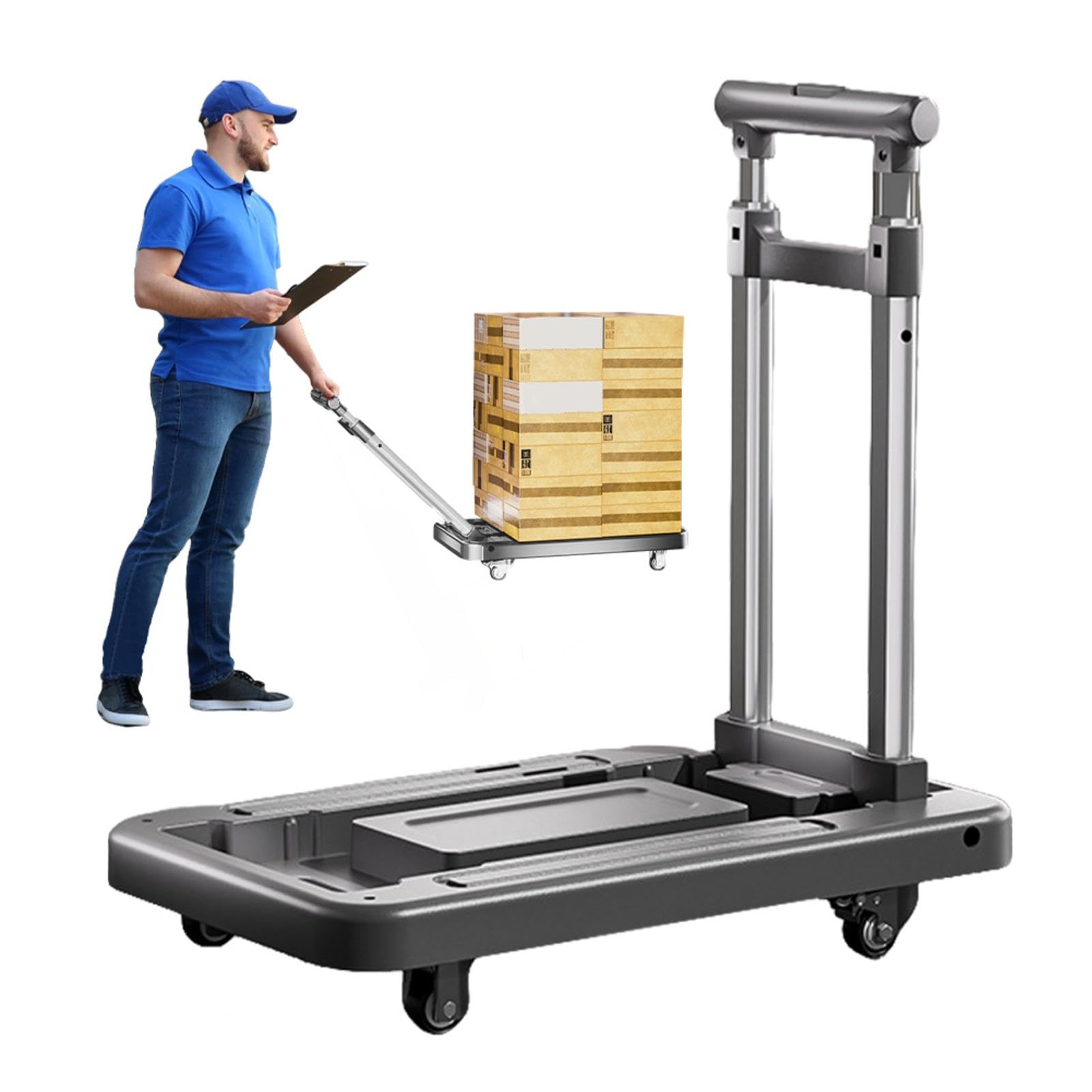 Carrello per bagagli, compatto, pieghevole, resistente, con 4 ruote, per spostare i bagagli in aeroporto | Carrello a mano dal design con maniglia regolabile, carrello portabagagli per carichi pesanti per lo spostamento della spesa