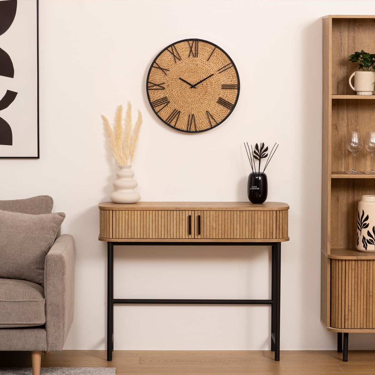Atmosphera Nico Uhr, Metall und Strohhalm, Durchmesser 50 cm