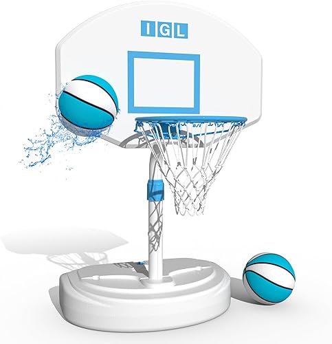 IGL Aro de baloncesto junto a la piscina, aro de baloncesto para piscina con tablero trasero de 28 pulgadas, ajuste de altura, portería de