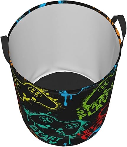 Miniatura 2 de Juego de siluetas coloridas, joysticks, cesta redonda para lavandería, cesta de almacenamiento, juguetes, organizador de ropa, para el hogar, baño,