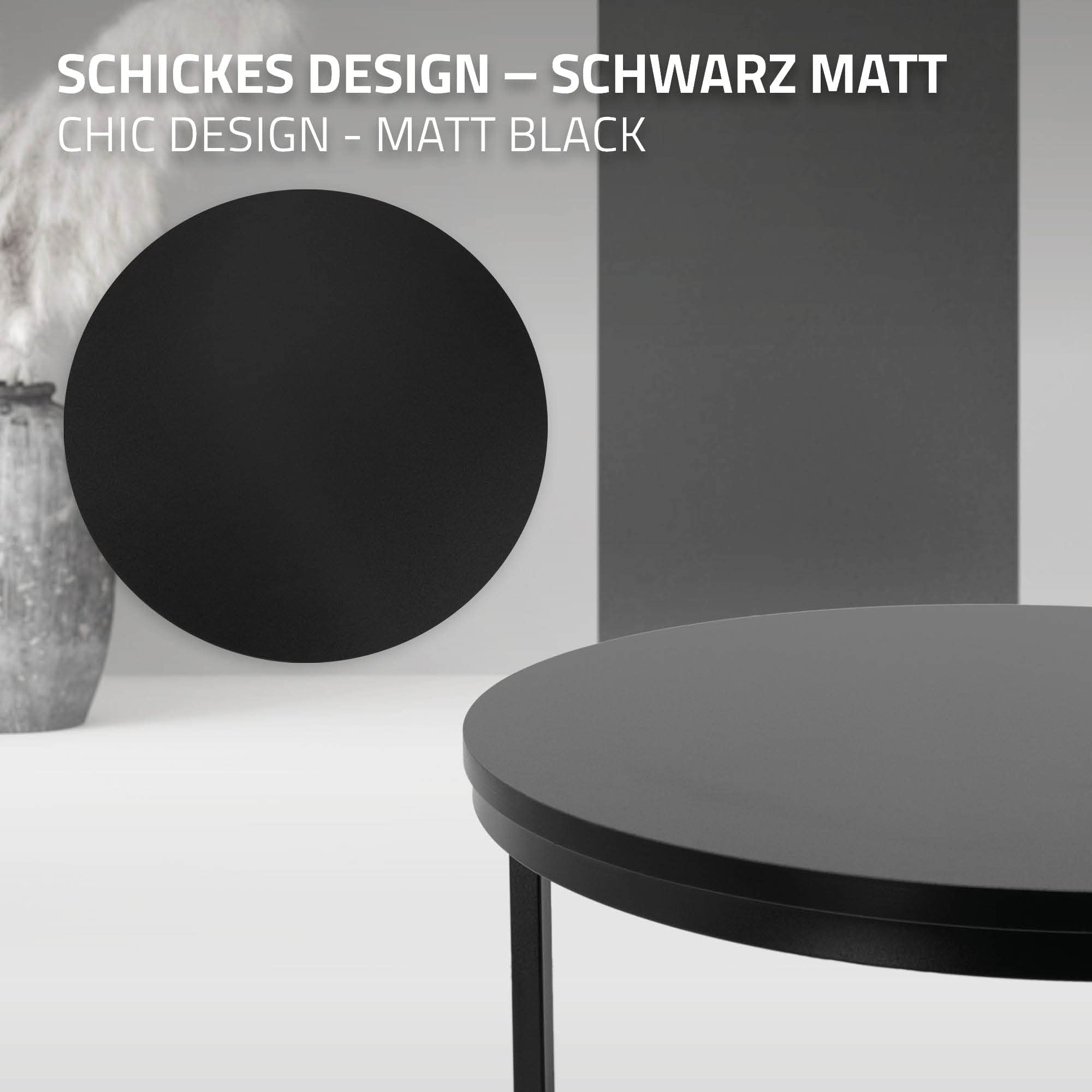ML-Design Set di 2 Tavolini da Caffè Salotto Soggiorno Divano Sovrapponibili Rotondi Ø 59x40 cm/Ø 74x48 cm Tavoli d'Appoggio Impilabili in MDF e Struttura Telaio in Metallo Nero Design Moderno
