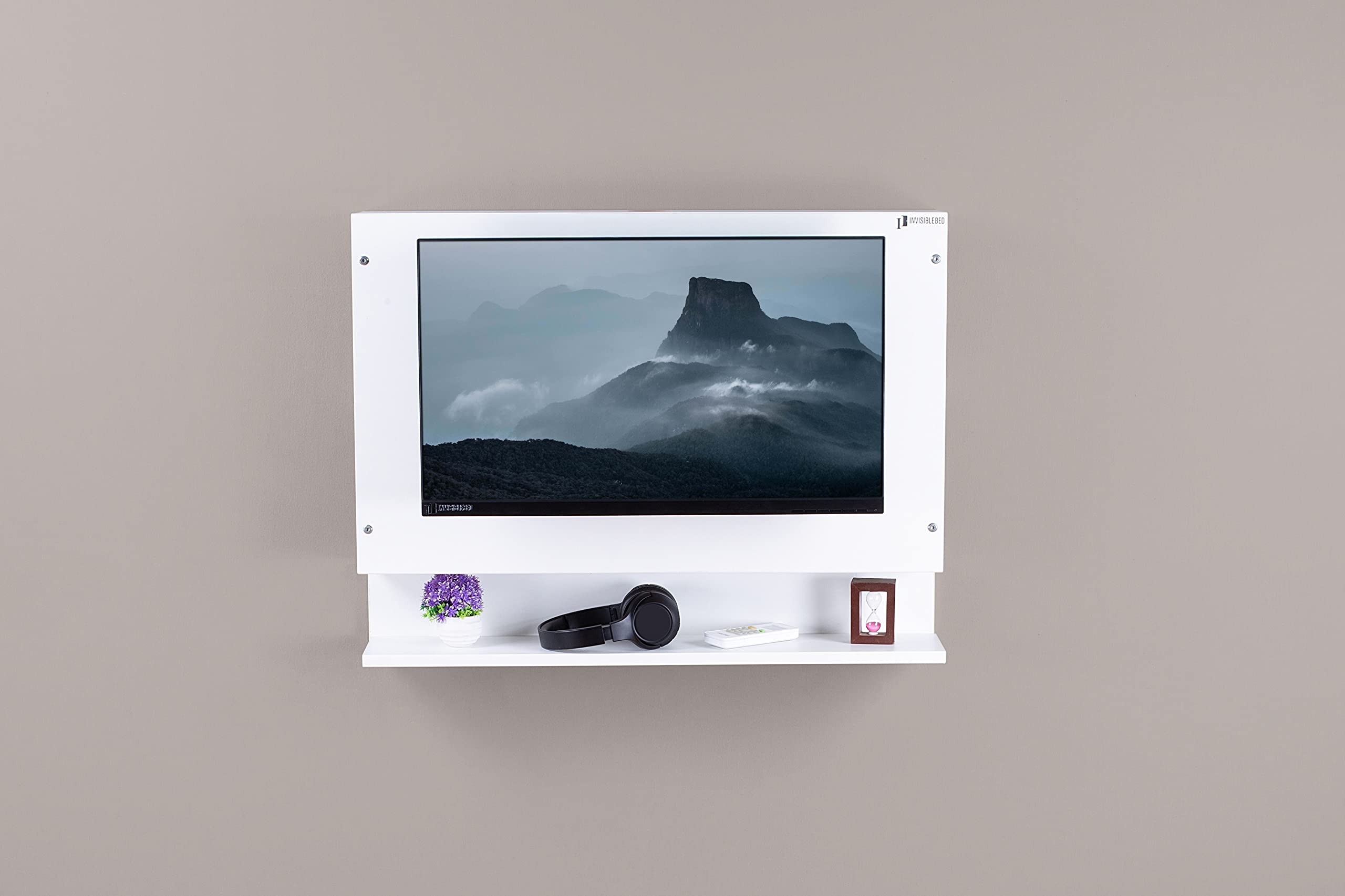 INVISIBLE BED TV Stand Wall Mount and Storage Shelf up to 32 Inches for Living Room (Wool White, 80X14.8X61 cm)-image-14