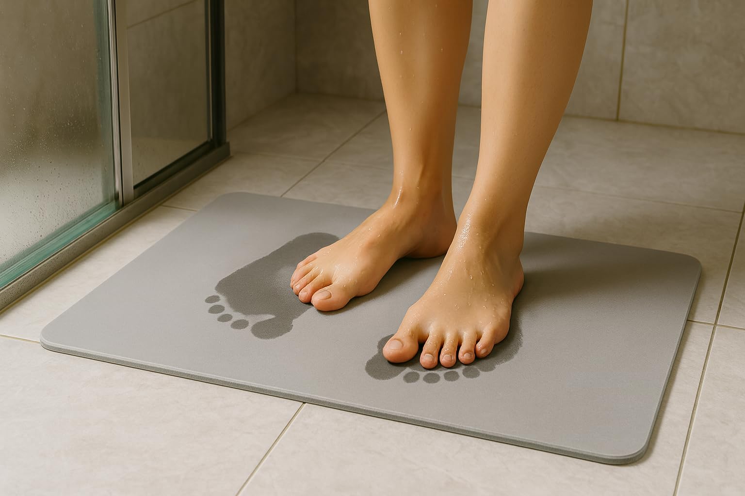 DAMDAM GO Alfombra de Diatomita 39x60cm Gris, Roca Natural Porosa, Ligera y Rígida, Ultra Absorbente, Antideslizante, Higiénica, Contemporánea y Fácil de Limpiar