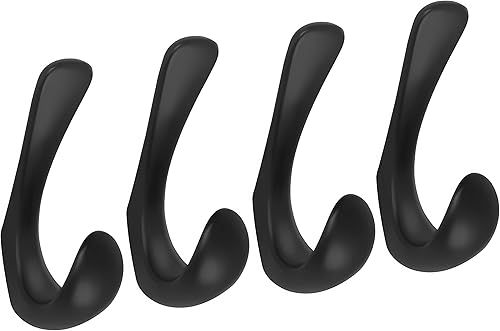Ganchos para toallas para baños y cocina, montaje en pared, paquete de 4 ganchos de baño negro mate para toallas, ganchos para bata y toallas para