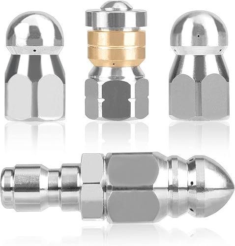 WEOSMIRA Boquillas de chorro de alcantarillado para lavadora a presiĂłn, 4 piezas, puntiagudas, nariz de botĂłn, boquilla giratoria y de chorro de WEOSMIRA Boquillas de chorro de alcantarillado para lavadora a presiĂłn, 4 piezas, puntiagudas, nariz de botĂłn, boquilla giratoria y de chorro de