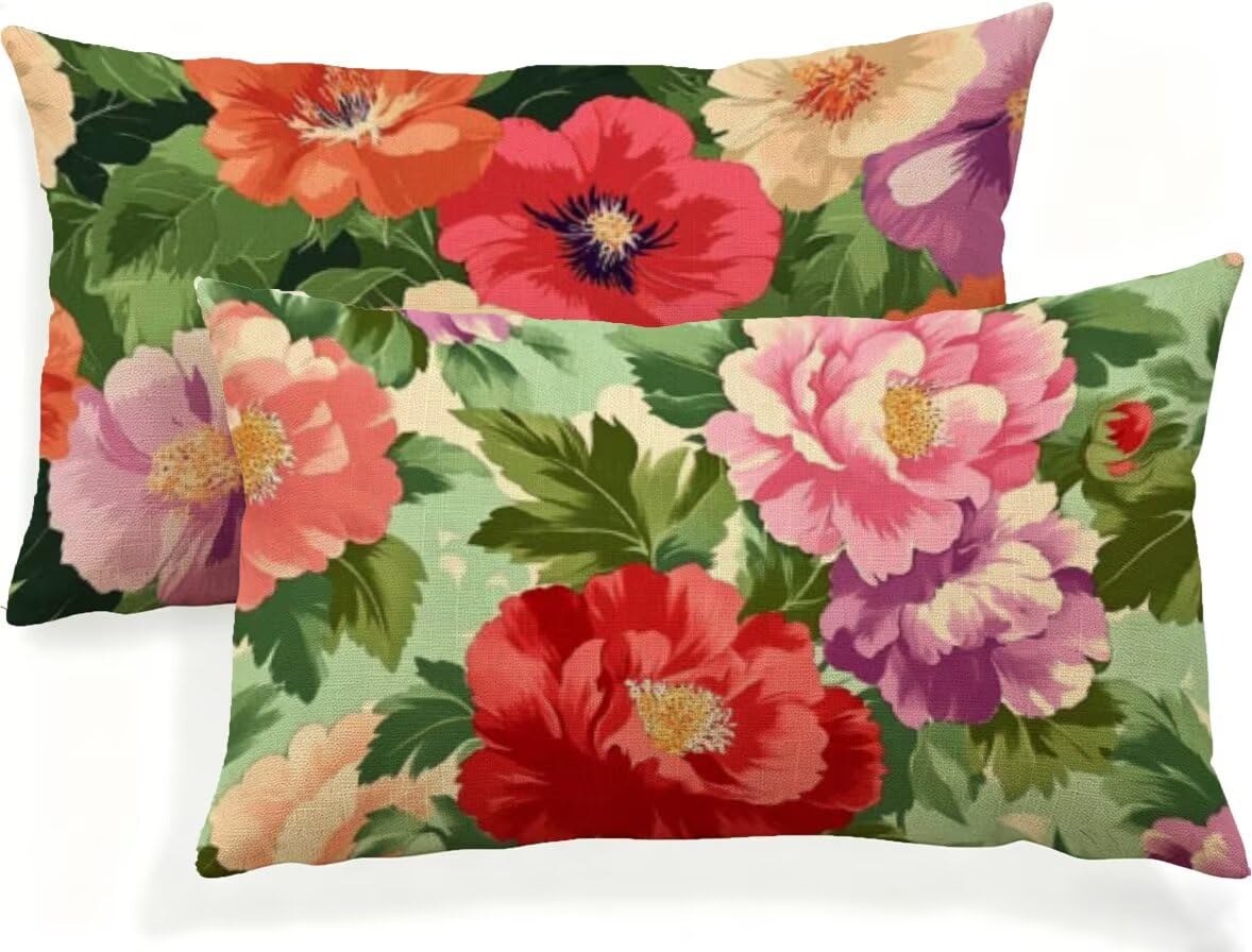 Housse coussin pivoine 60x30 cm impermeable pour canape de jardin et terrasse