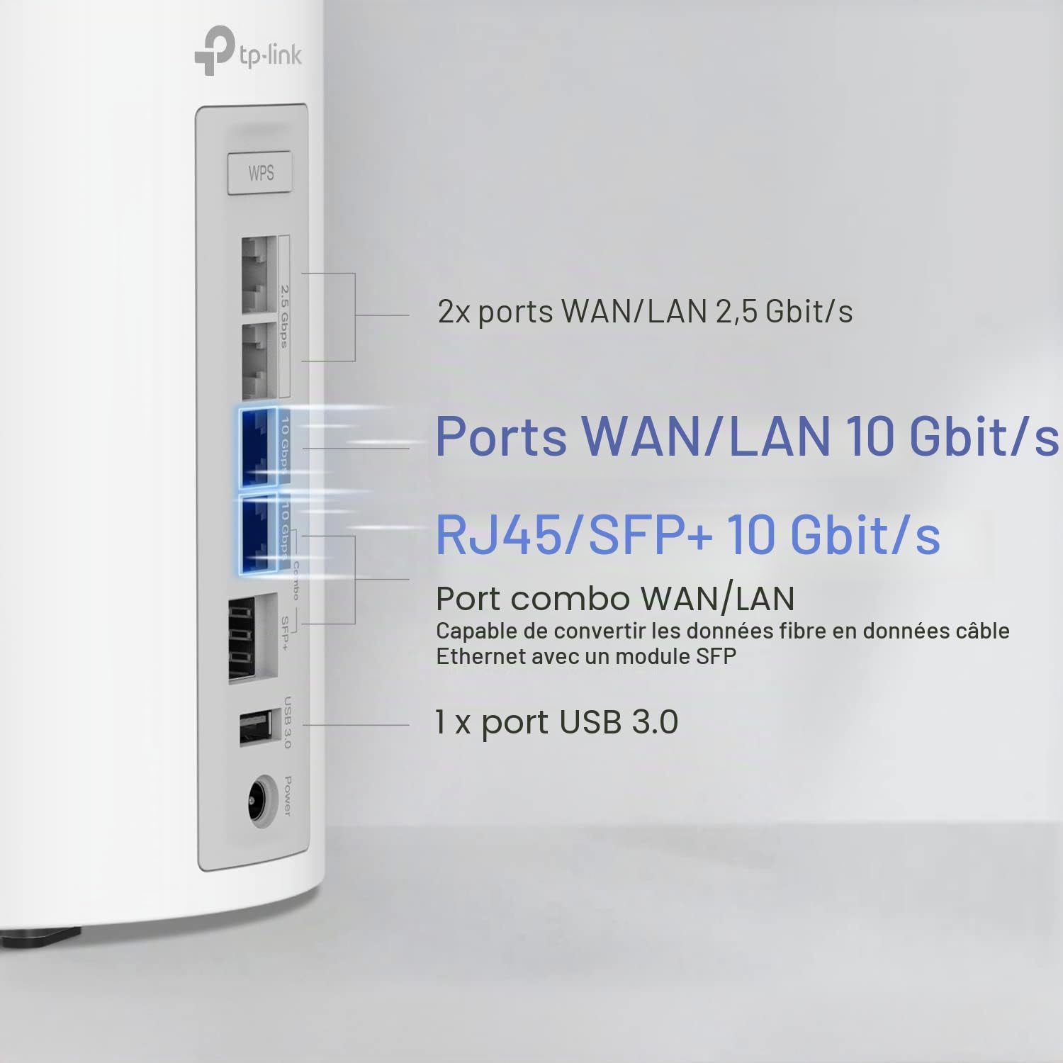 TP-Link Système maillé BE85 Wi-Fi 7 BE22000 tri-bande pour toute la maison - 2 flux 22 Gbit/s, 2 x 10 G + 2 ports 2,5 G, 8 antennes à gain élevé, VPN, IA itinérante, 4 x 4 MU-MIMO, HomeShield (1 pièce