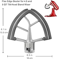 Vista 2 de Flex Edge Beater for KitchenAid Tilt-Head Stand Mixer, 4.5-5 Quart Flat Beater Paddle with Flexible Silicone Edges Bowl Scraper, Grey Gris