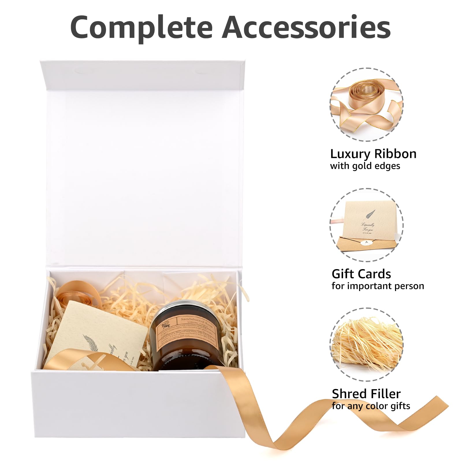 LIFELUM Lot de 5 grandes boîtes cadeau blanches de 20,3 x 17,8 x 7,6 cm avec couvercle magnétique pour cadeaux avec ruban, carte, papier déchiqueté pour maman, anniversaire, Noël