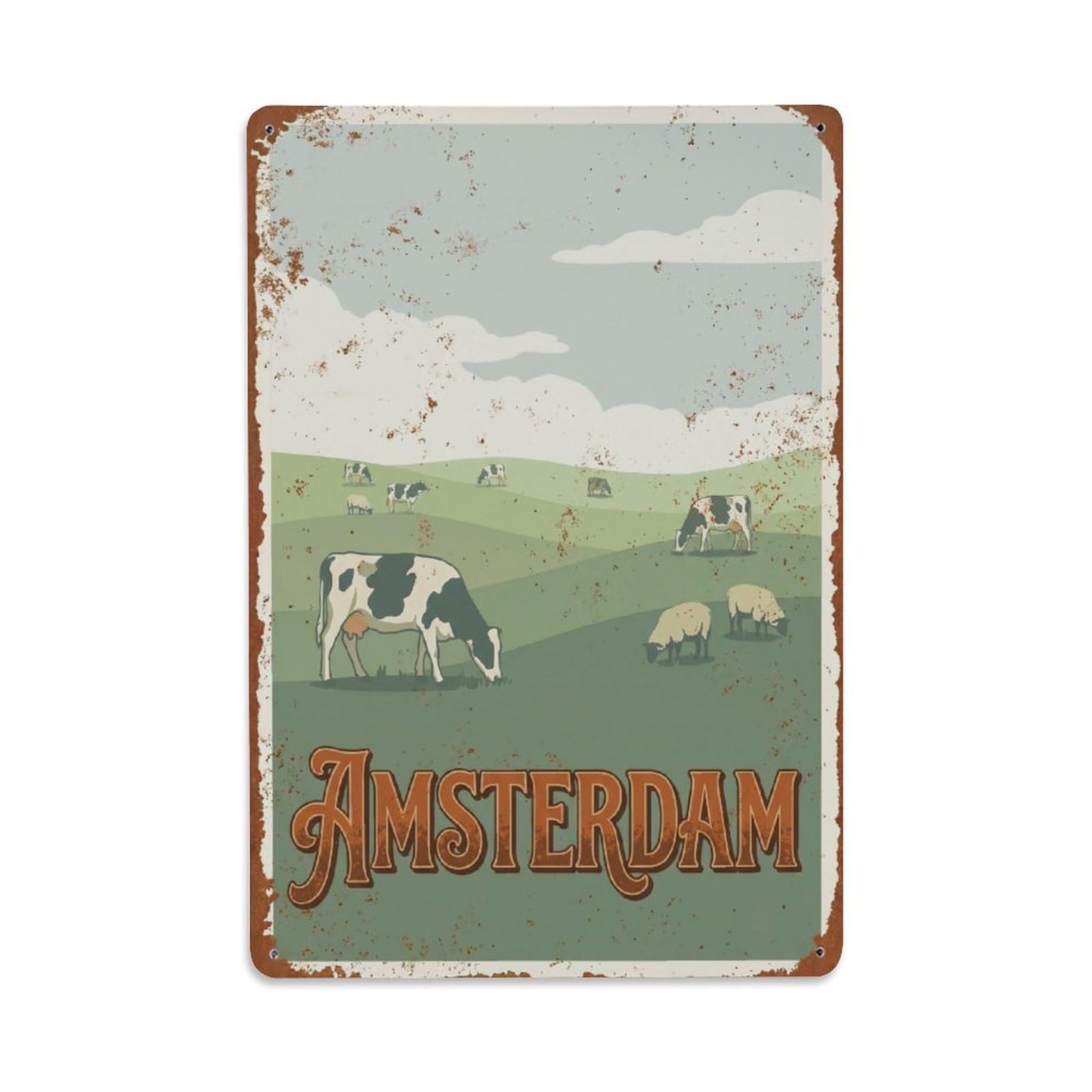 Okngb Style Meadows Landscape Vintage Countryside Amsterdam Travel Metal Tin Sign Plaque Wall Decor For Cafe, Man Cave, Club Bar, Office, Home Garden Round Metal Poster 8X12inch