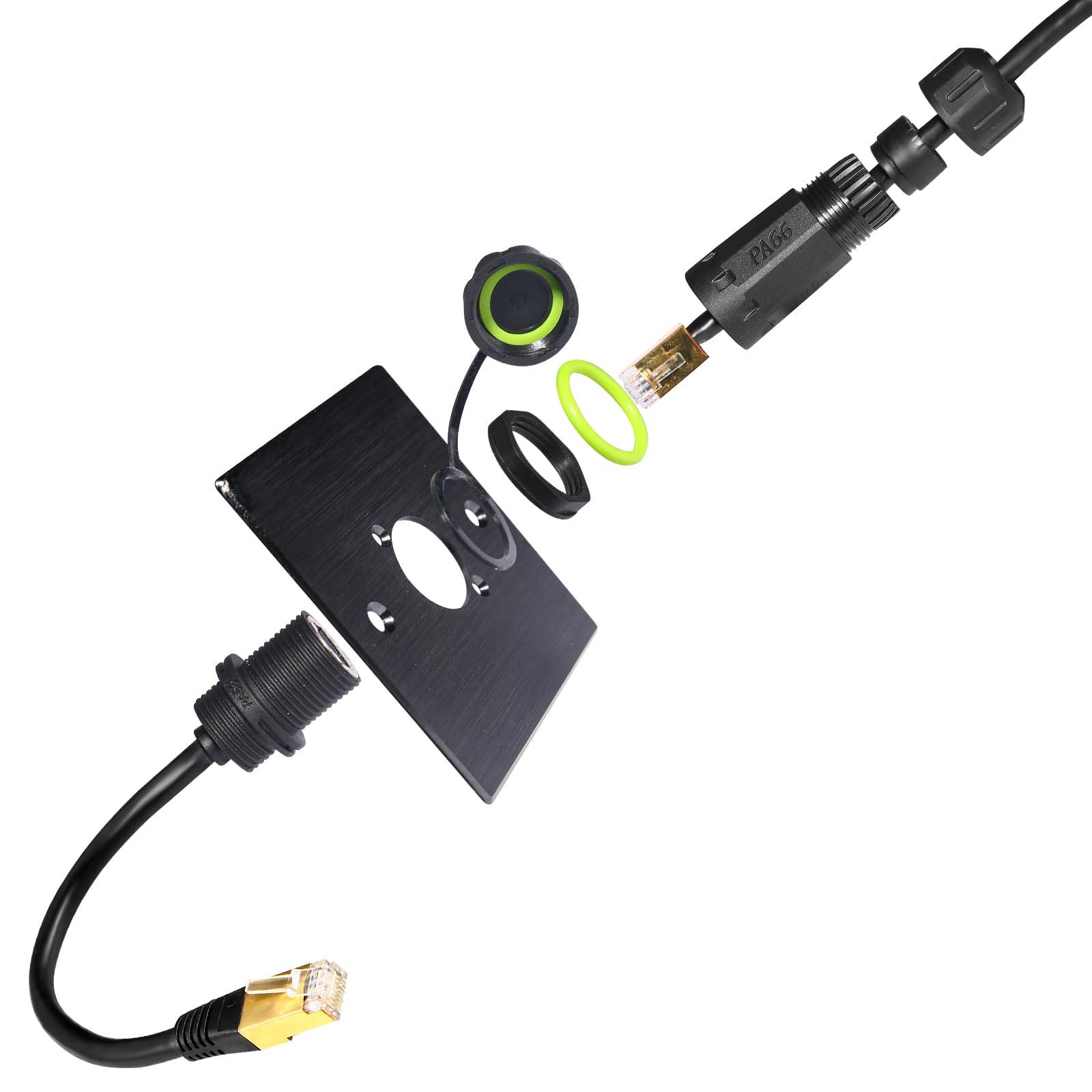 RJ45 Wasserdichter Stecker, IP67-Kabelverbinder, Panelmontage, Kupplung Buchse auf Buchse, mit Abschirmungskabel-Koppler, CAT6-YMP20, 2 Stück (geschirmt)
