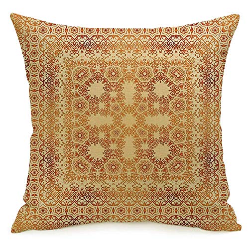 Decorative Linen Throw Pillow Cover Carpet Vintage Beige Curl Lacy Ornate Shawl Indian Floral Scarf Vanilla Abstract Pattern Antique Soft Cushion Covers 16 X 16 Inches For Bed Car Couch Sofa #TOP27