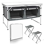 CampLand Outdoor Folding CampingTable with Aluminum Lightweight Height Adjustable with Storage Organizer Picnic Table for BBQ, Party, Camping (WhiteBig)