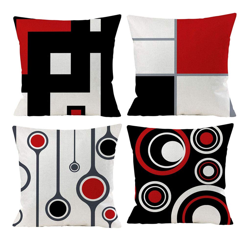 Freea Cushion Covers, Set of 4 Decorative Pillowcases Modern Abstract Geometric Square Throw Pillow Covers 45x45cm for Home Sofa Bed Chair