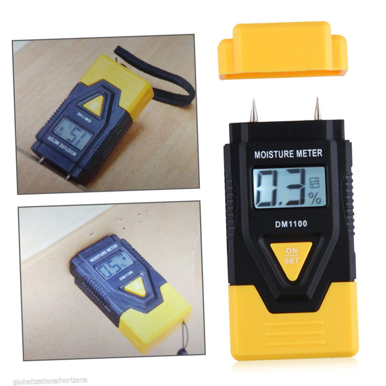 FUNOMOCYA Digital LCD Three-in-one Moisture Meter Hygrometer for Wood Firewood Paper Cardboard Hardened Materials Mini Size and Backlight Display