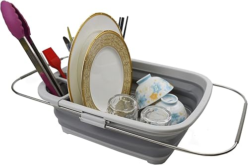 Miniatura 4 de SAMMART Escurridor de platos de plástico plegable expandible de 8L (2.11 galones), estante de secado plegable, organizador de vajilla portátil,