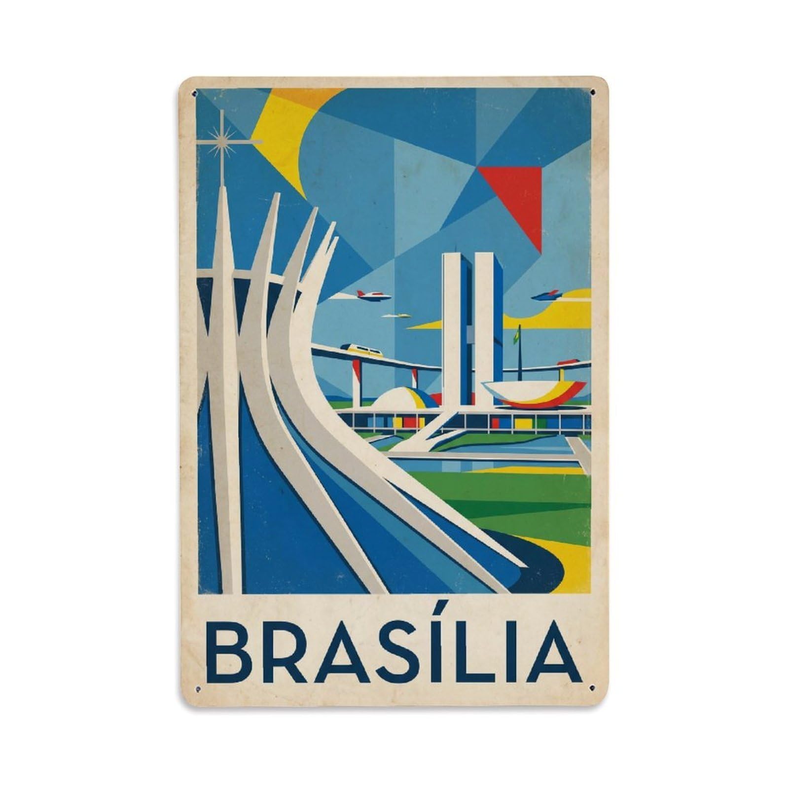 Gead 8X12inch Style Travel Retro Brazil Brasilia Metal Tin Sign