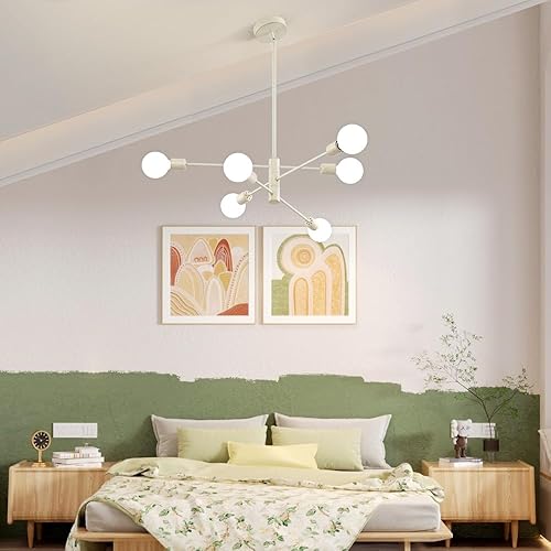 Miniatura 5 de Deyidn Candelabros Sputnik de oro frotado blanco, lámpara colgante moderna de mediados de siglo, 6 luces para dormitorio, cocina, sala de estar,