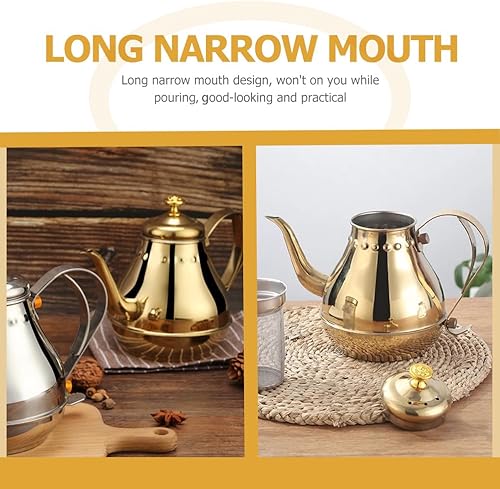 Miniatura 9 de DECHOUS Hervidor de té de acero inoxidable con cuello de cisne de 1.8 L, dorado, perfecto para verter café y té, uso en estufas