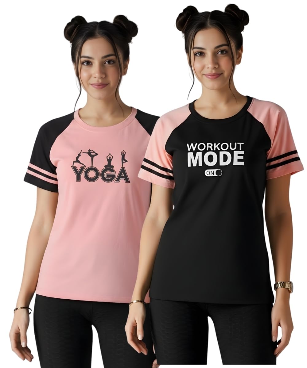 Women’s Self Design Polyester Printed Combo T-Shirts – Gym Wear & Sports T-Shirts for Women | Dry Fit & Breathable Fabric | Ideal for Workout & Exercise (Pack of 2)-image-20