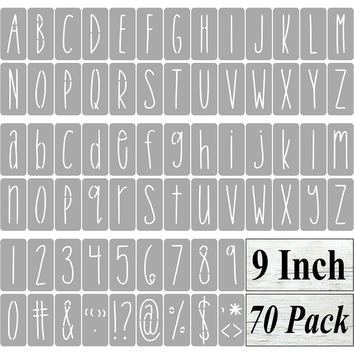 9 Inch Alphabet Letter Stencils for Painting - 70 Pack Letter and Number Stencil Templates with Signs for Painting on Wood, Reusable Skinny Letters
