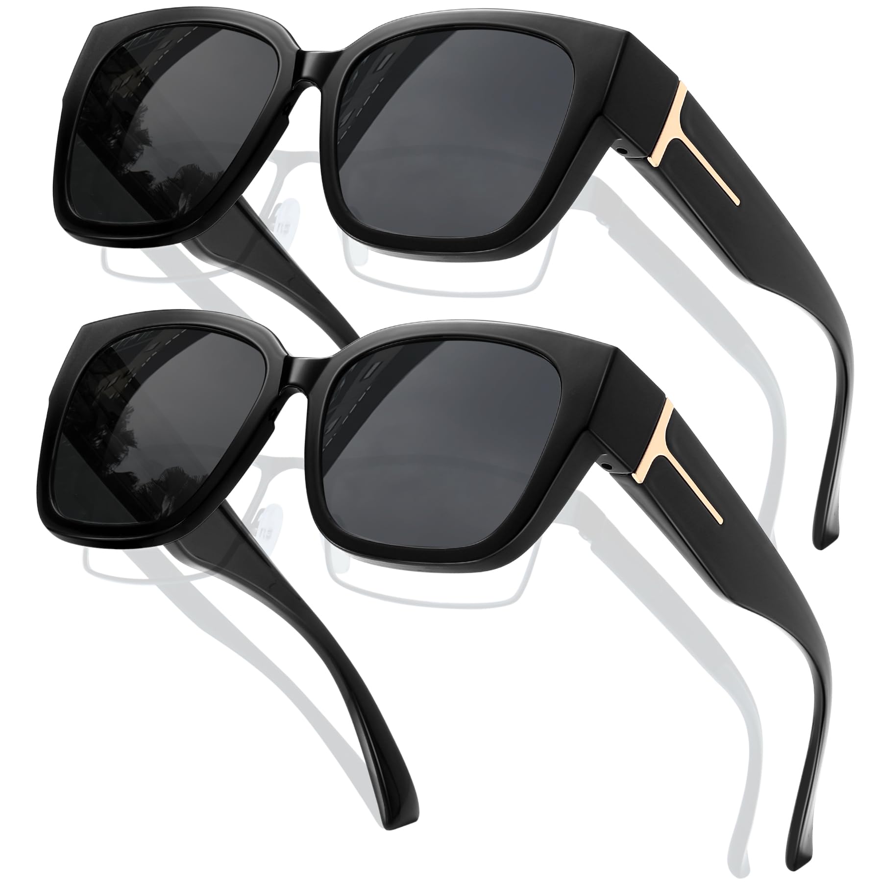 KANASTAL Over Glasses Sunglasses Polarized Fit Over Sun Glasses Oversized Design Fashion Wrap Around Shades 2 Pack