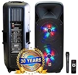 MR DJ AFTERPARTY Dual 15' Bluetooth SpeakerDual 15' Battery Powered Bluetooth Speaker, UHF Wireless Microphone Party Speaker