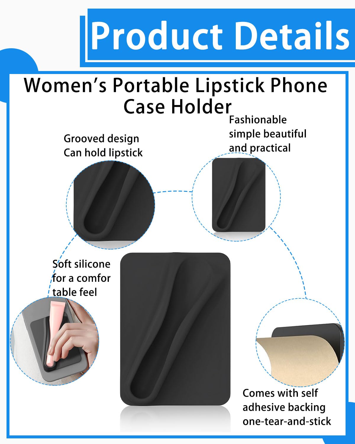 Lipgloss Custodia per cellulare, con supporto lucidalabbra, supporto per lucidalabbra, custodia per telefono per,porta rossetto per rossetto,accessori cellulare,gancio per cellulare (nero)