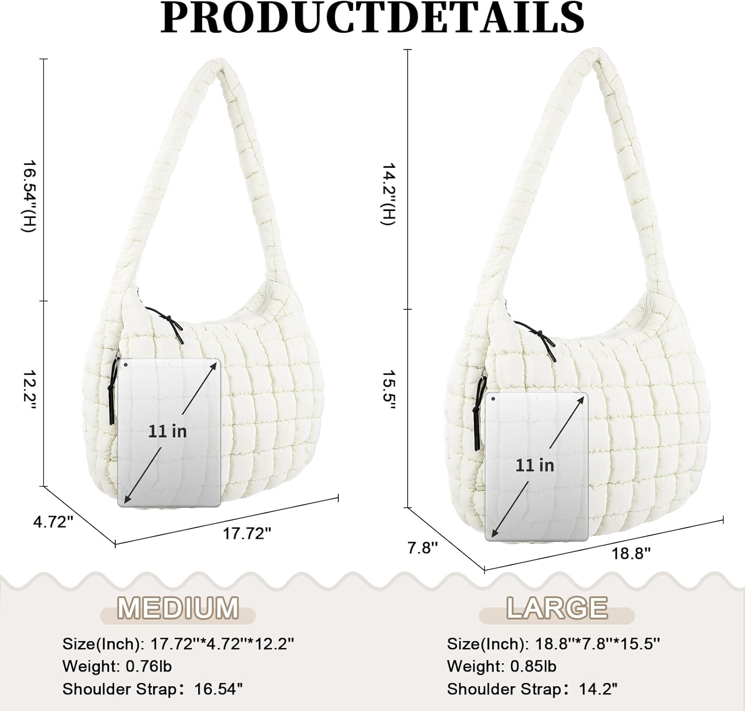 Quilted Puffer Tote Bag Puffy Crossbody Shoulder Bag with Zipper, Nylon Hobo Handbag Travel Carryall Bags for Women Girls - Image 2