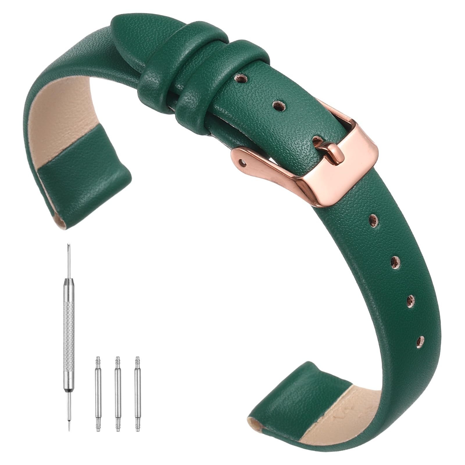 Correa de reloj de cuero 14mm verde pulsera de piel elegante 8