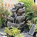 6-Tier Solar Water Fountain Outdoor, 24.4" H Cascading Rock Feature Garden Fountains and Waterfalls with Light, Pump, Solar Panel for The Patio, Deck, Porch, Backyard Home Décor, Stone Gray