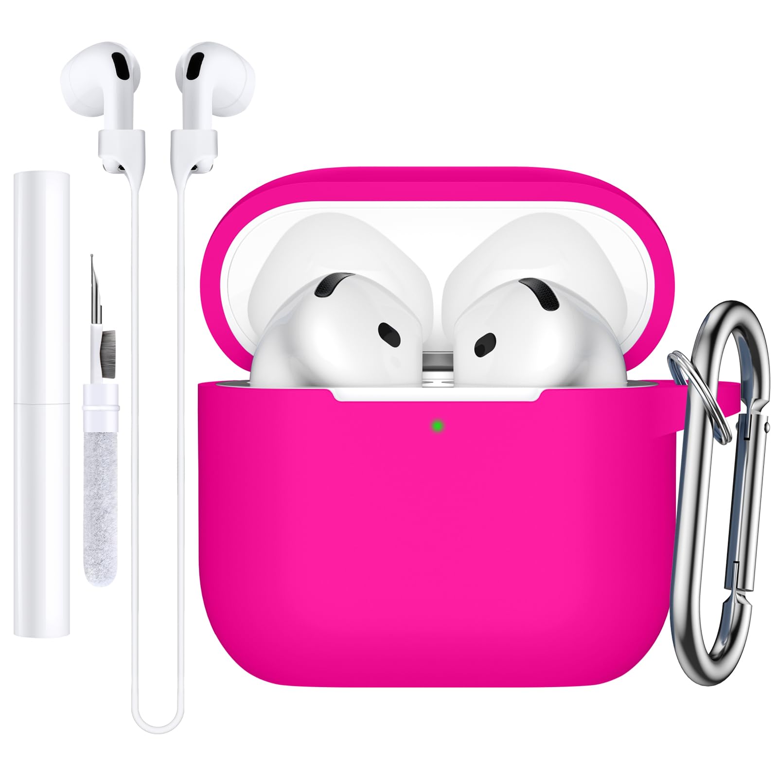 Charlam Compatible with AirPods 4 Case(2024), Soft Silicone Protective Cover for Apple AirPods 4, with Keychain, Cleaning Kit & Anti-Loss Strap, AirPods 4th Generation Case for Women Men, Rose Pink