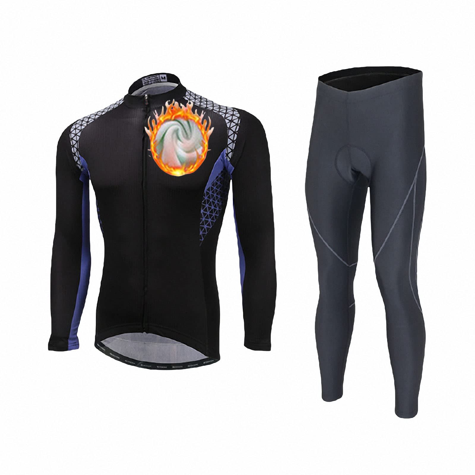 Traje de Jersey de Ciclismo de Lana para Hombre,Pantalon Ciclismo Hombre Acolchadas en 3D,Ropa Deportivo de Maillot Ciclismo al Aire Libre de otoño/Invierno Manga Larga