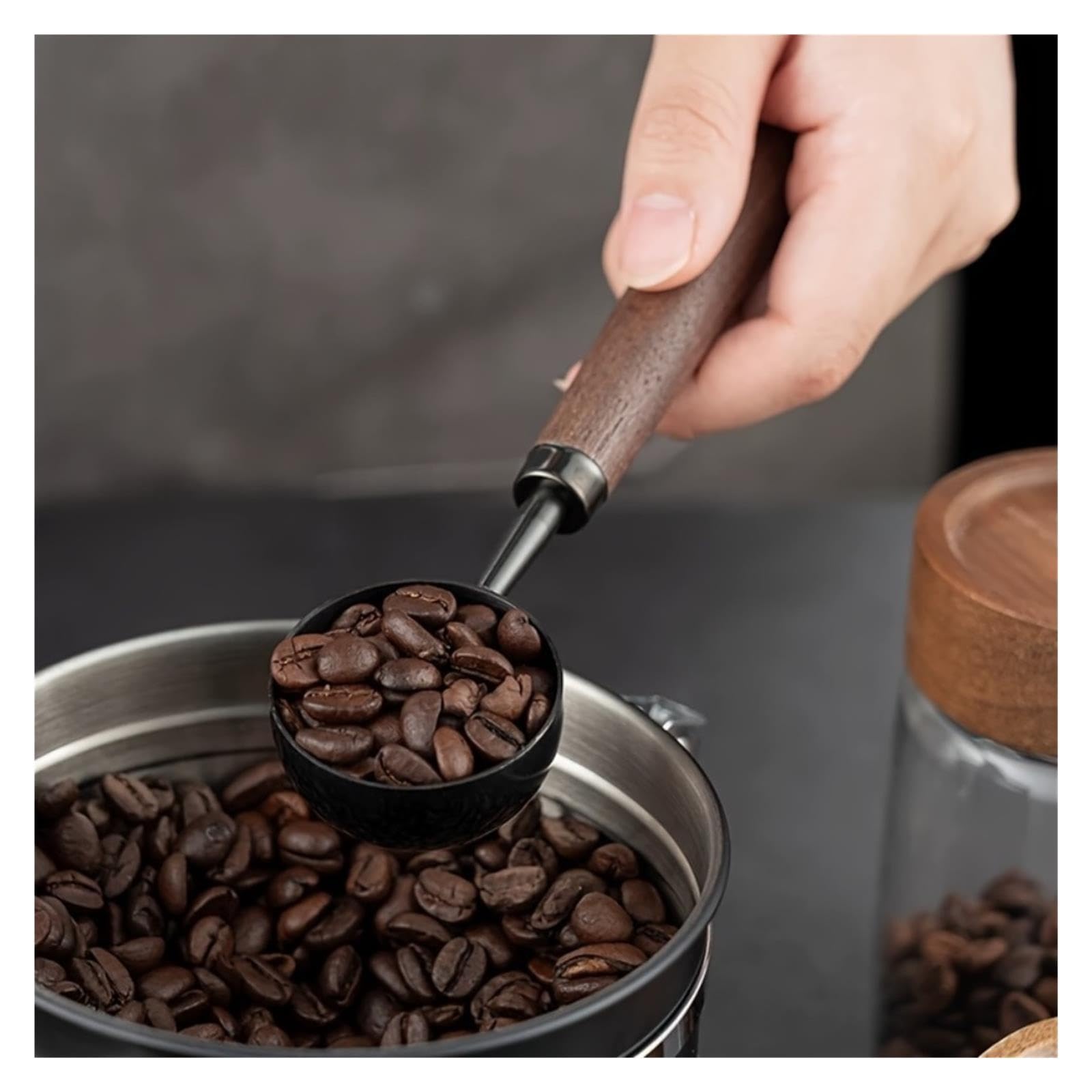 Cuchara de cafe 30ml, mango largo de nogal y acero inoxidable