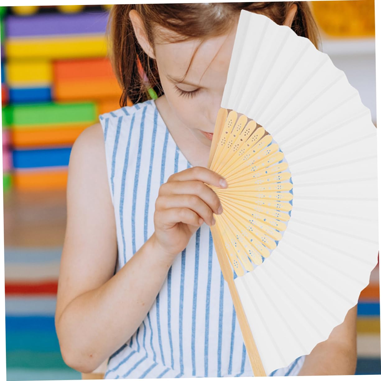 COLLBATH 15stücke Faltbare Blanko-papierfächer Diy-handfächer Für Hochzeiten Bastelfächer Heimdekoration Sommerparty- Weiß