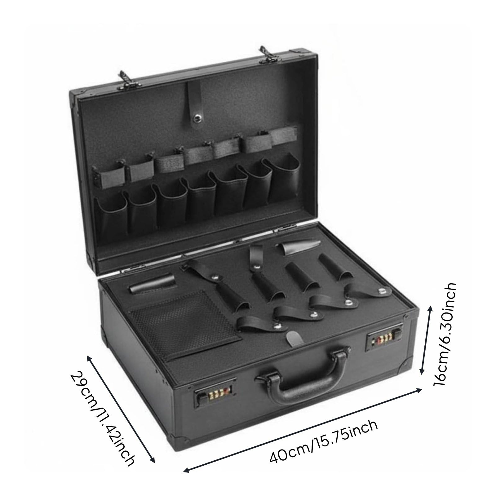 perfeclan Maletín Peluquero Caja Almacenamiento Estuche Organizador Maleta Profesional con Capacidad Amplia y Distribución Doble Nivel Adecuado para, Black, L