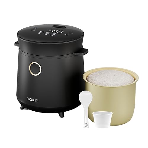 TOKIT Rice Cooker 3 Cup Uncooked/6 Cup Cooked, Nonstick Inner Pot Ceramic Rice Cooker Small,24H Timer Delay & Keep Warm, Portable 9 Preset Functions for Brown Rice, Steam, Soup, Black - R1