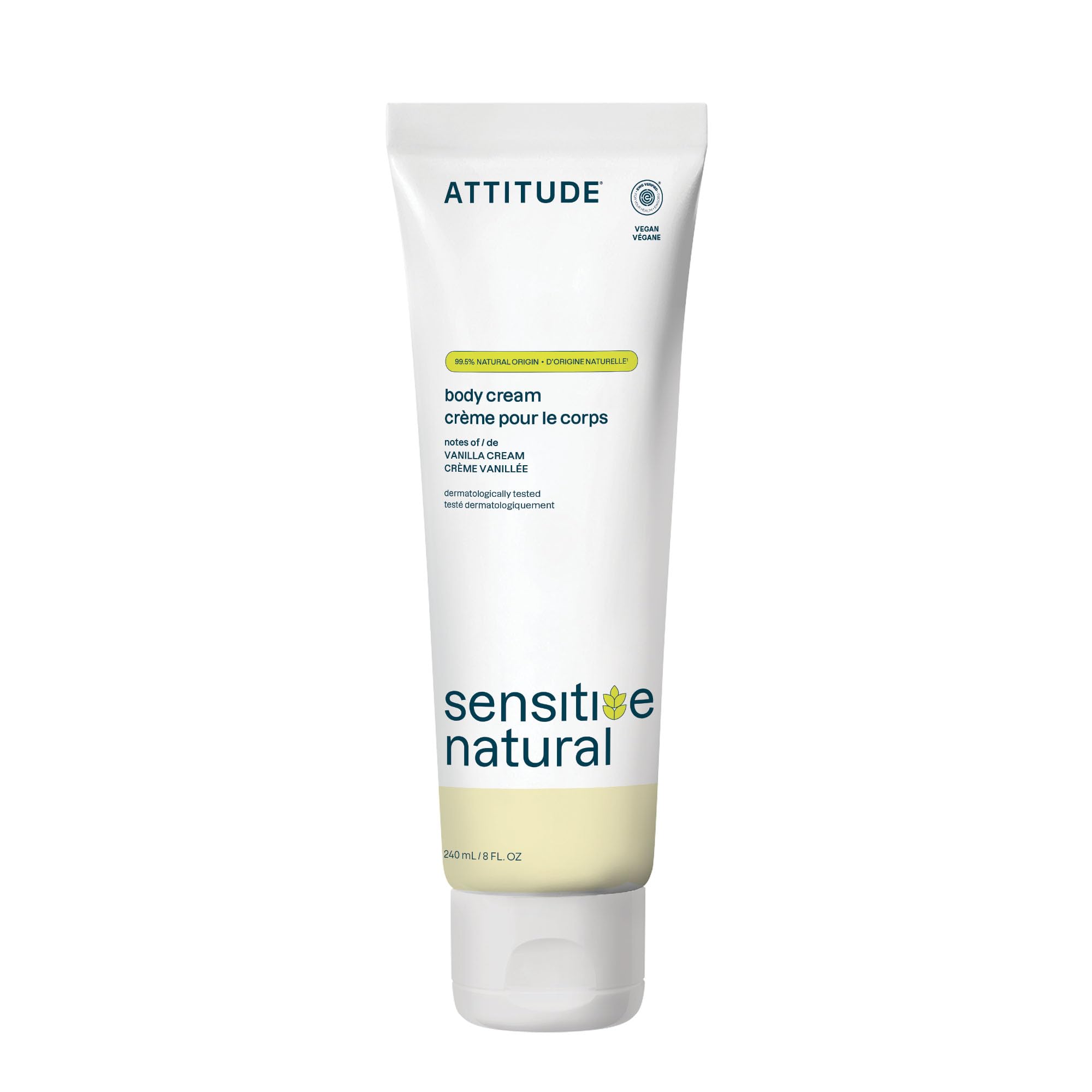 ATTITUDE Body Cream for Sensitive Skin with Oat and Argan Oil, EWG Verified, Dermatologically Tested, Vegan, 240 mL