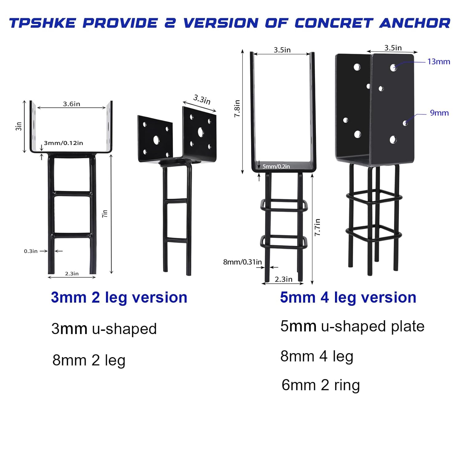 4"x 4" U-Shape Concrete Post Anchor, Heavy Duty 5mm 6 Gauge Post Holder for Terrace Psot Base, Wood Gazebo, Fences, Deck Railings Wood, 1 Pack£¨Inner Dia 3.5"x3.5"