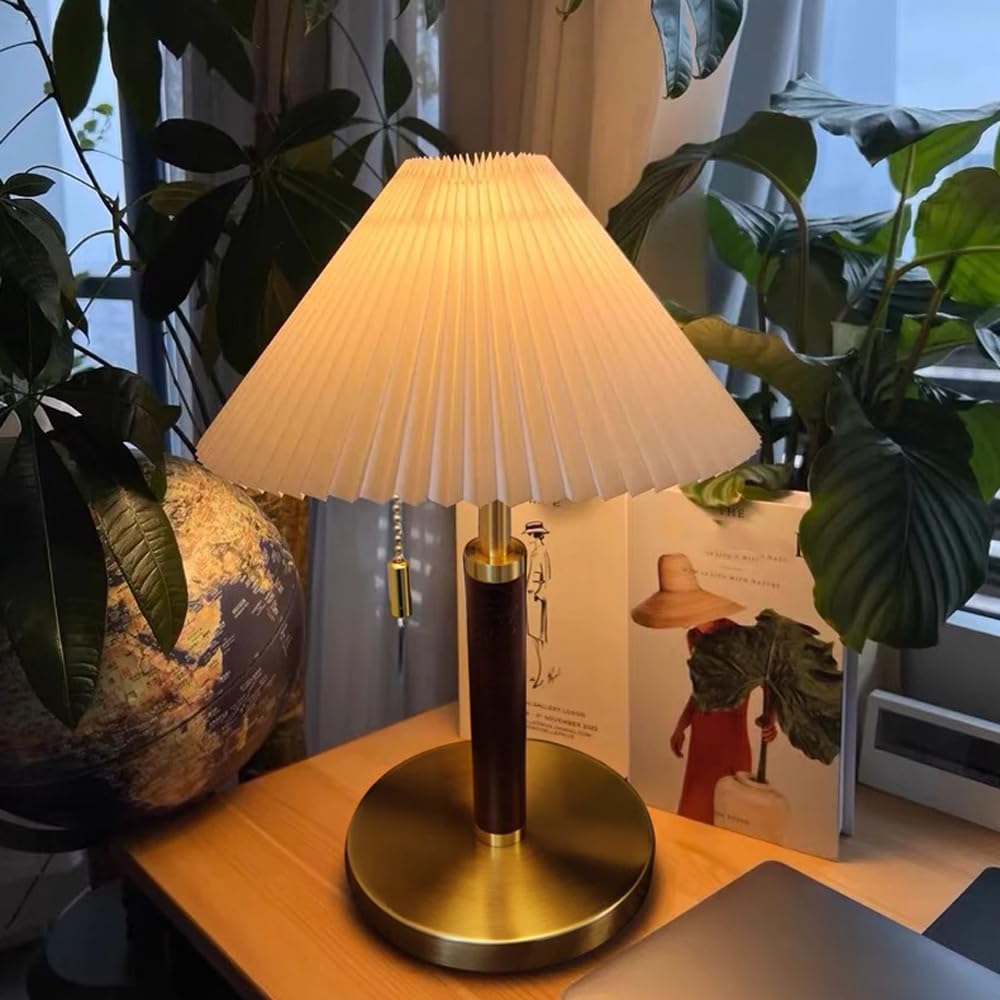 Jadssox Stoff-Tischlampe, Moderne Nachttischleuchte mit Zugkettenschalter, Goldfarbene Tisch-Nachttischlampe, Akzentlampe, E27-Säulen-Tischlampe, Büro, Schreibtisch, Leselampe, Arbeitsbeleuchtung