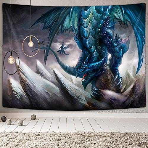 NYMB Tapiz de dragón azul medieval, decoración gótica, temática de mitología, decoración del hogar, dormitorio o sala de estar Cover