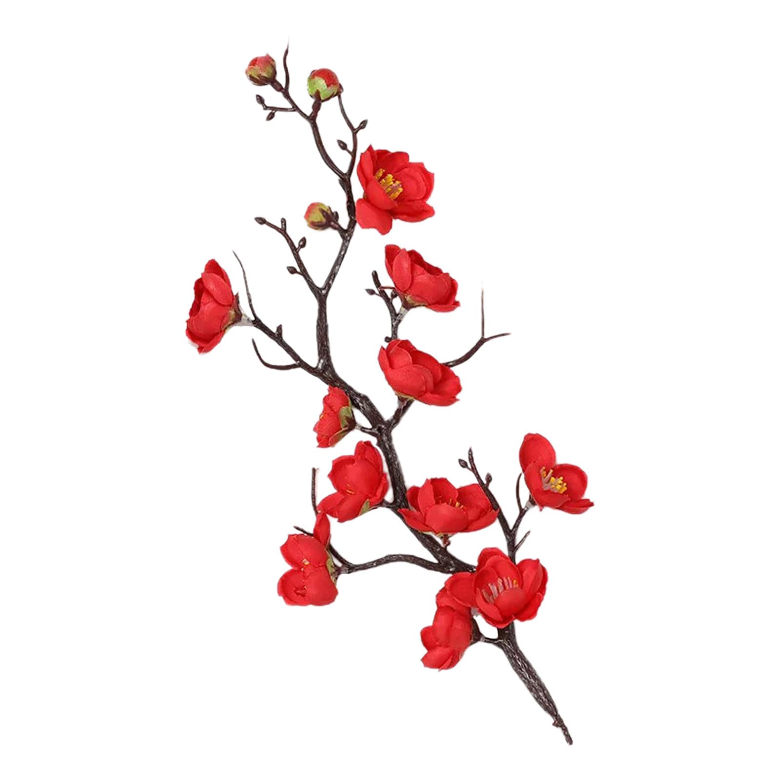 Msioytog 28Cm Red Plum Blossom Bouquet Branch Silk Flower Artificial Flowers For Wedding Home Party Hotel Yard Decoration Silk Flowers For