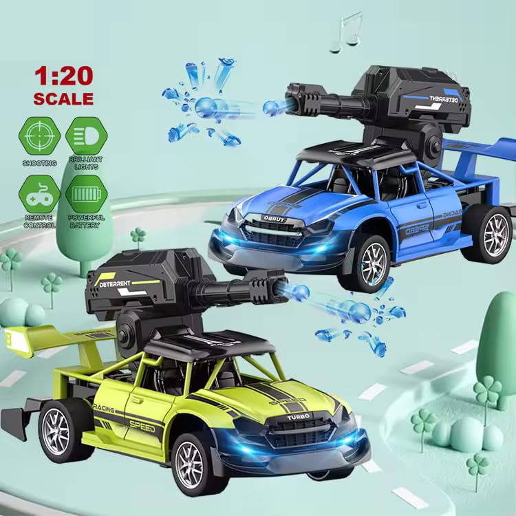 Image of Crackles High Speed Gel Water Bomb Shooting Rechargeable Remote Control Racing Car 1:20 Scale Fast RC Vehicle Toys for Kids - Random Colours