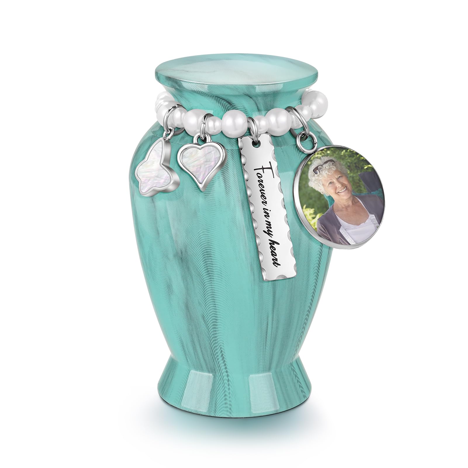 Memorials Small Urns for Human Ashes Keepsake Aluminum Mini Urns for Ashes with Angel Wing Charm Decorative Burial Urn Funeral Cremation Urns for Women and Men (Mint Green, Customizable)