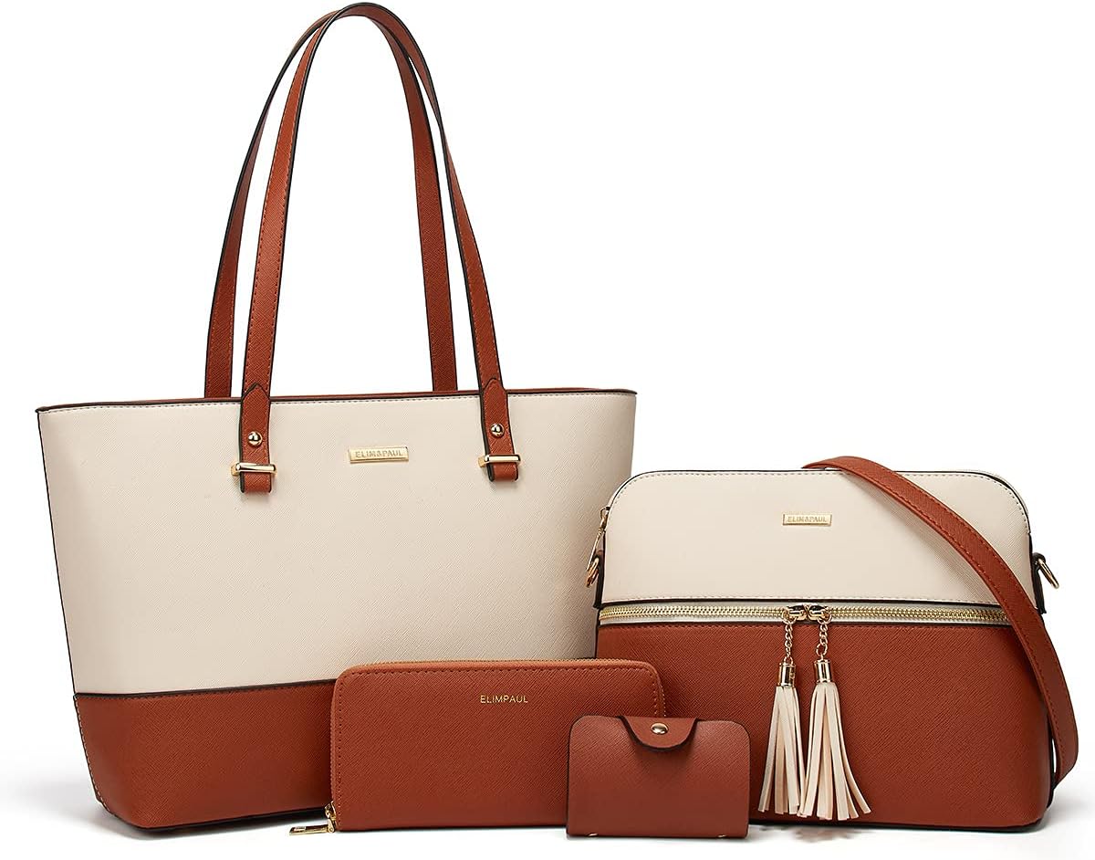 Women Fashion Synthetic Leather Handbags Tote Bag Shoulder Bag Top Handle Satchel Purse Set