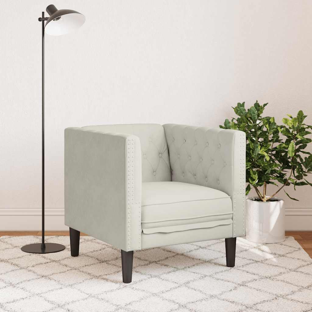 Poltrona Chesterfield in Velluto Crema per Soggiorno | Seduta imbottita capitonné con gambe robuste per salotto, studio e camera da letto, offre stile classico e relax.